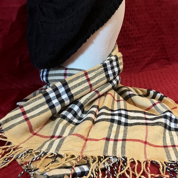 Plaid Beige and Black Scarf - Picture 2 of 2